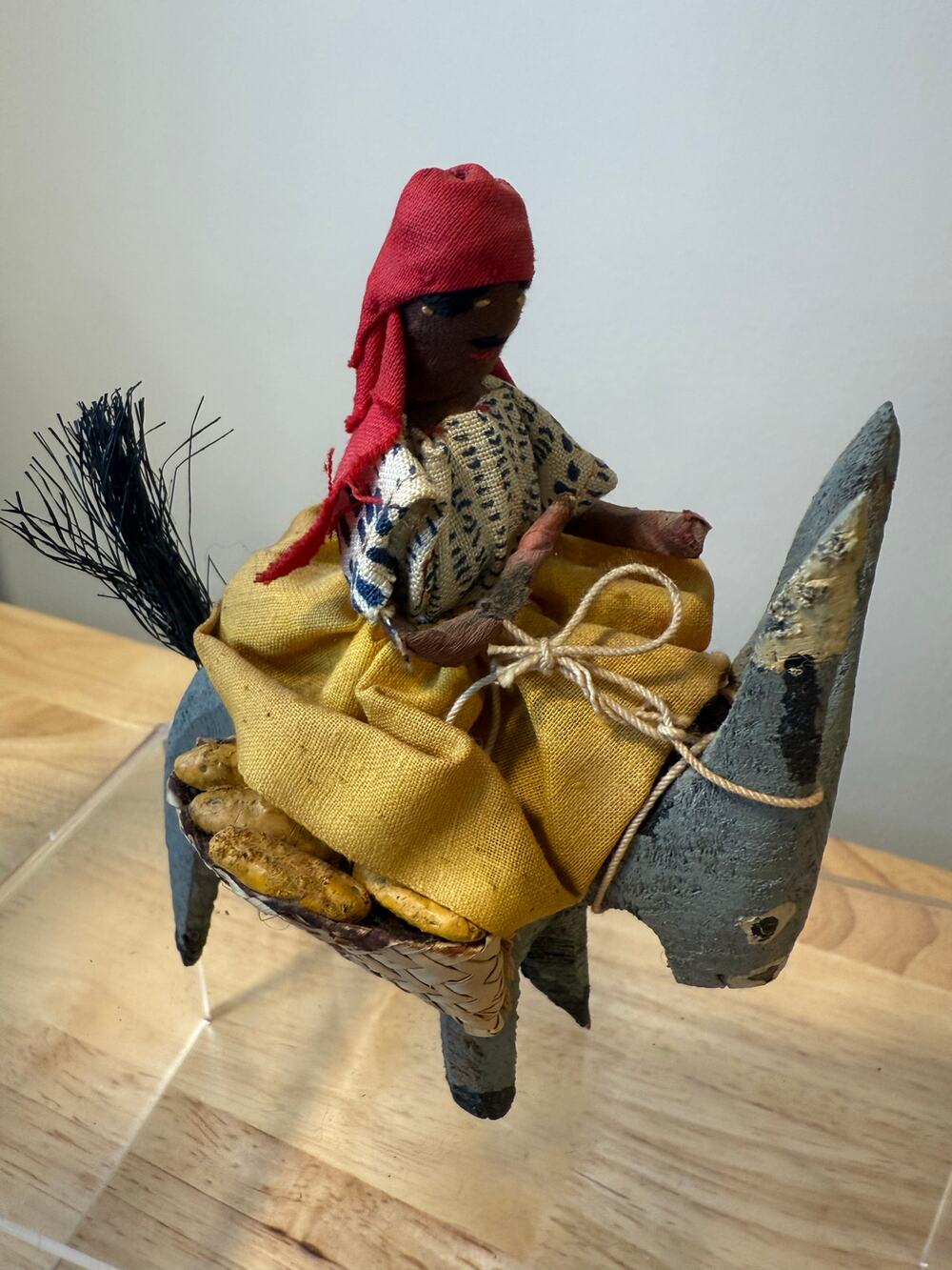 Vintage Handmade Haitian Folk Art Doll 1950s Woman Riding a Donkey